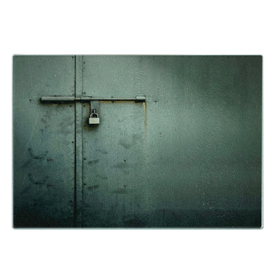 Ambesonne Grey Tempered Glass Cutting Board Warehouse Store Door Lock Charcoal Grey
