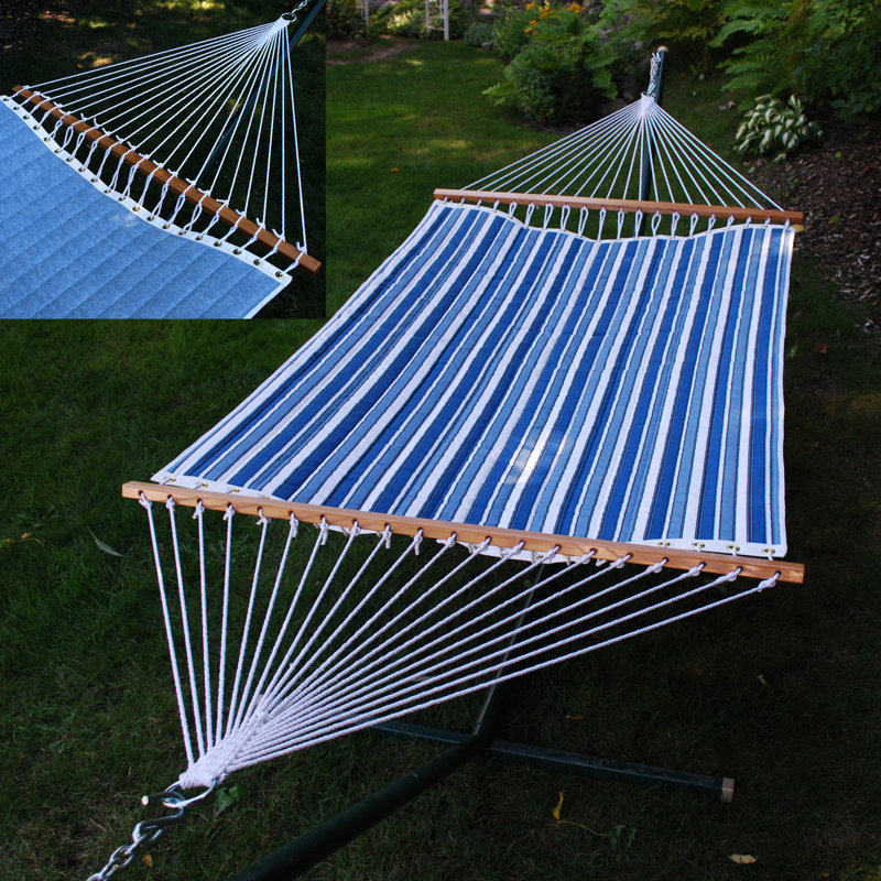 13' Tropical Palm Stripe Blue Quilted Fabric Hammock