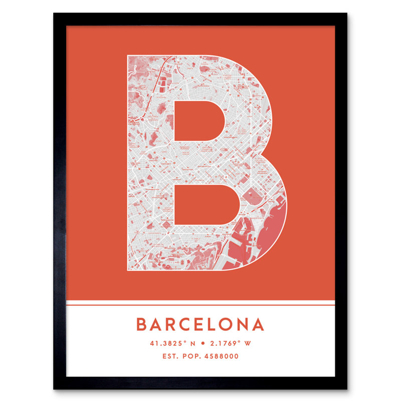 Barcelona City Map Barcelona Orange - Single Picture Frame Typography