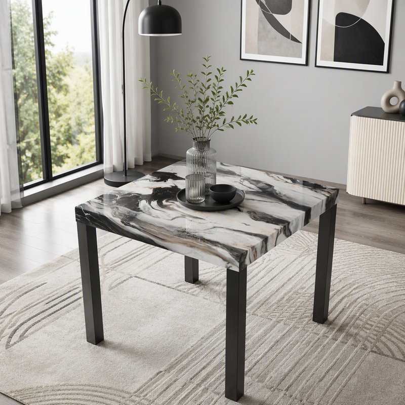 Table de salle à manger à hauteur de comptoir carrée avec plateau en faux marbre pour 4