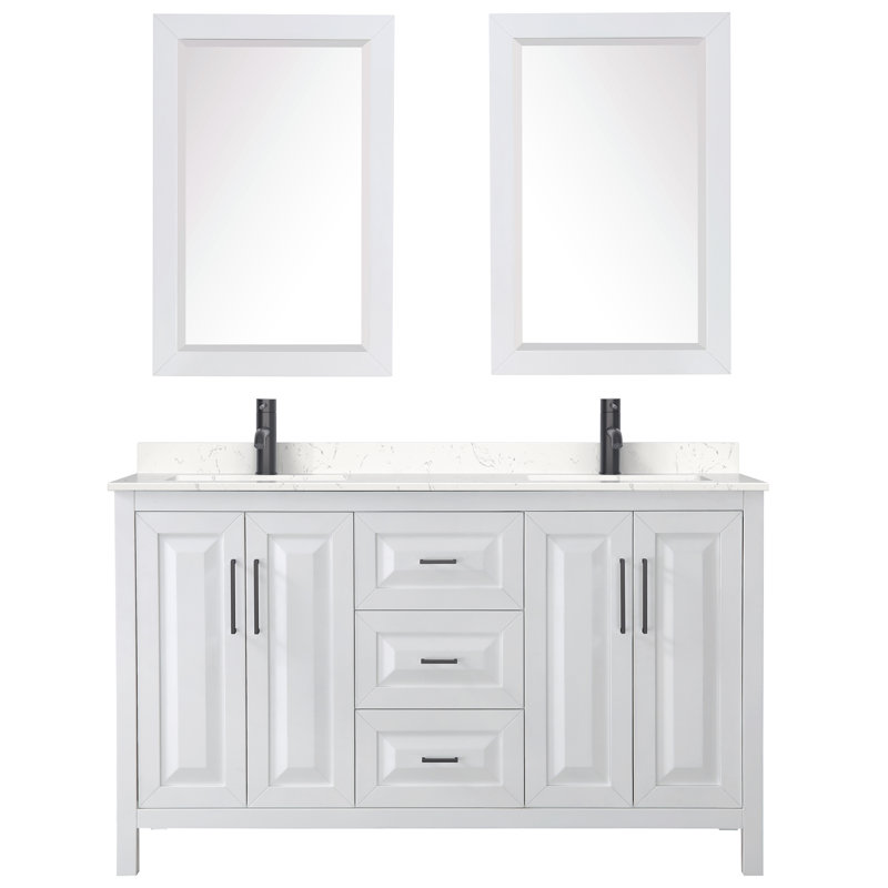 Daria 60'' W Double Vanity, White, White Cultured Marble, Brushed Gold