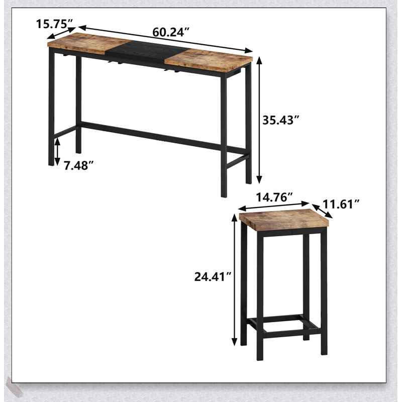 Modern Design Kitchen Dining Table Set with 3 Stools, Splicing Tabletop, and Convenient Hanging Stool Feature
