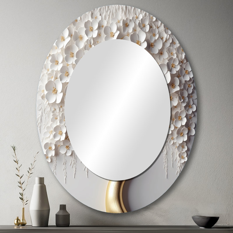Orchidée blanche Jardin des branches - Miroir mural traditionnel, 43 po x 33 po