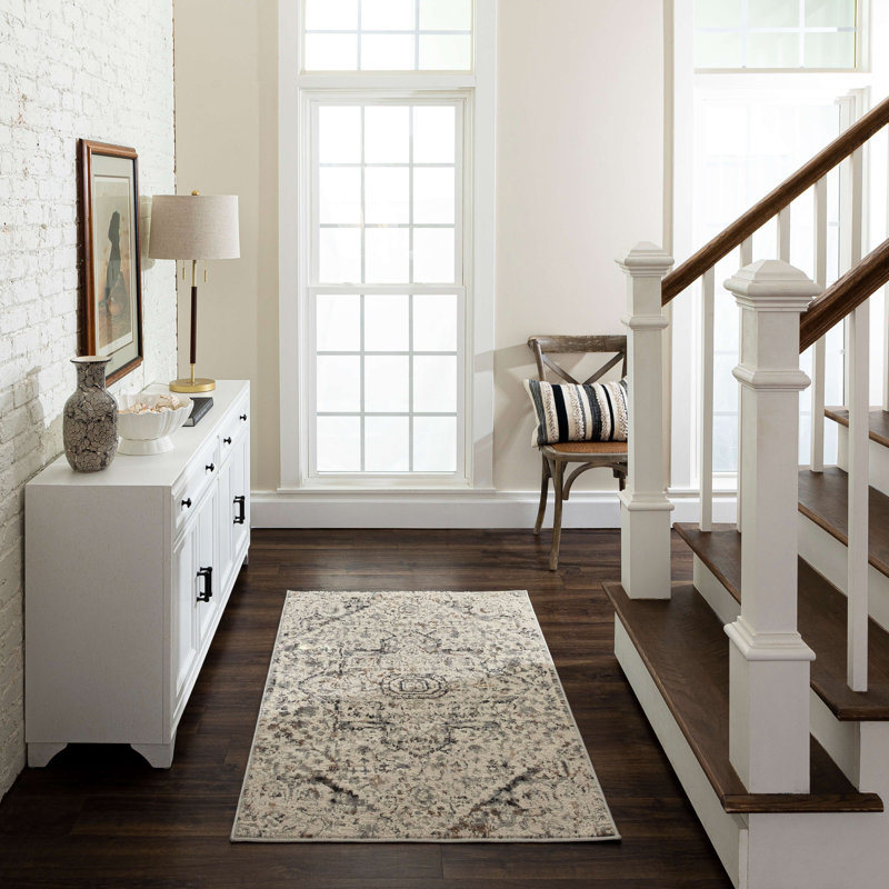 Castor Cream Ornamental Medallion Area Rug, Rectangle 3' x 5'