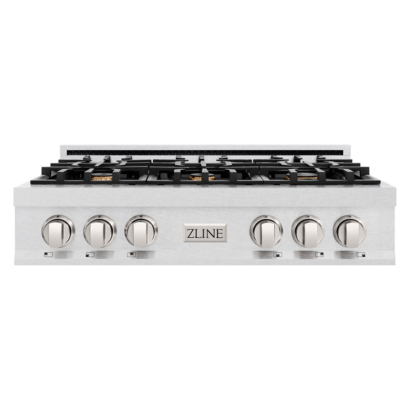 ZLINE 36" Porcelain Gas Stovetop in Fingerprint Resistant with 6 Gas Burners, Stainless Steel/Brass Burners