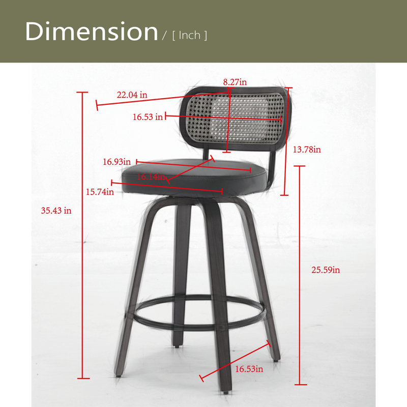 Ensemble de 2 tabourets de bar pivotants de 26 po de hauteur de comptoir, tabourets de style Mid-Century pour îlot de cuisine