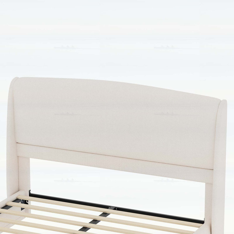 Lit tapissier élégant avec tête de lit à oreilles, Beige