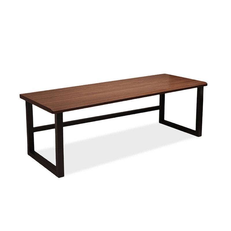 Nut-brown+Black Rectangular Solid Wood+Iron desk, 29.53" H x 86.61" W x 27.56" D
