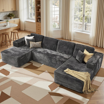 Boneless Compression Packed 3-piece Cloud Modular Sectional Sofa In Corduroy – No Assembly Required