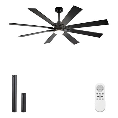 Ventilateur de plafond à moteur à courant continu Liosbel avec lumière, grand ventilateur de plafond avec 8 pales réversibles, 2 tiges verticales, télécommande à 6 vitesses, ventilateurs de plafond pour la maison ou le garage