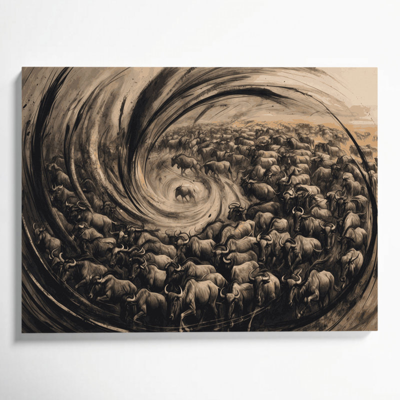 Faune, gnous, art mural sur toile gris, H 24 po x l 36 po