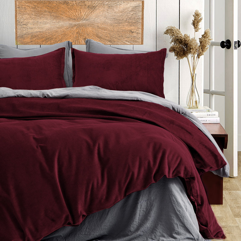 Neil Cotton Sateen Duvet Cover, King Duvet Cover + 2 King Pillowcases, Burgundy