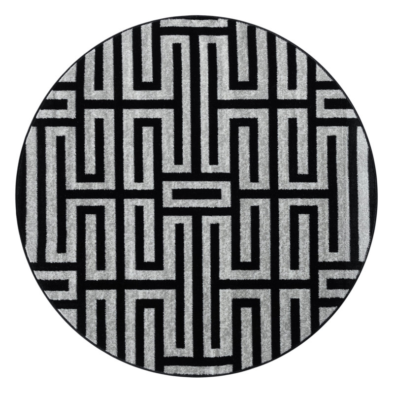 Vladya Grey Abstract Geometric Area Rug, Round 5'3"