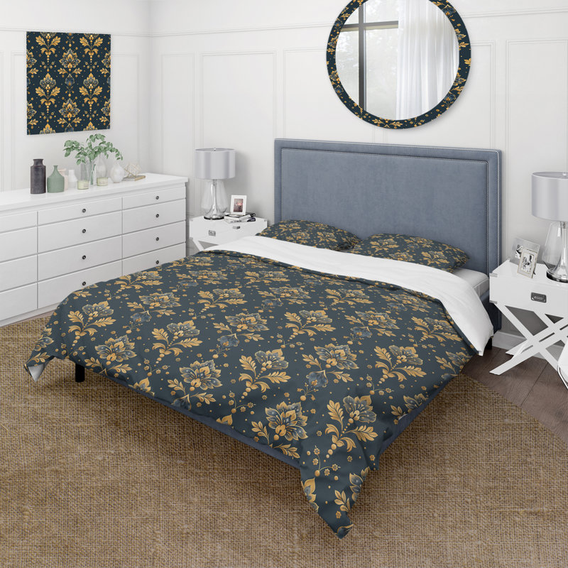Ensemble de housse de couette campagnard bleu marine et doré Country Chic II