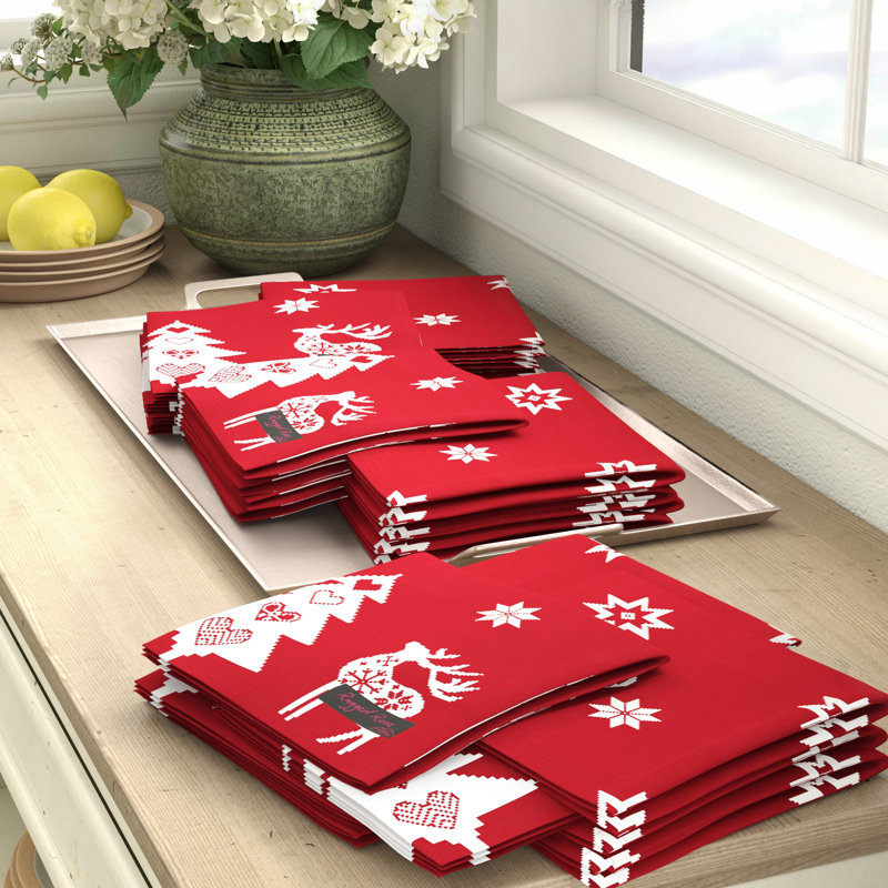Camellia 100% Cotton Geometric Square Napkin, Red