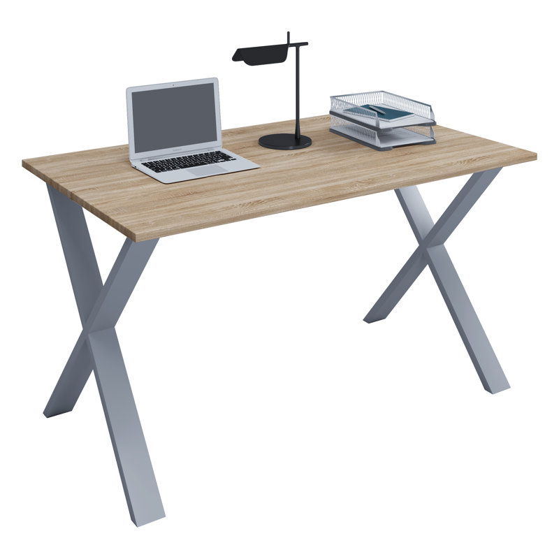 Remey Writing Desk, 76cm H x 140cm W x 50cm D, Brown/Grey