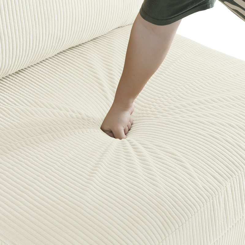 Fauteuil rembourré en velours côtelé beige avec dossier coussiné Seemab, Beige