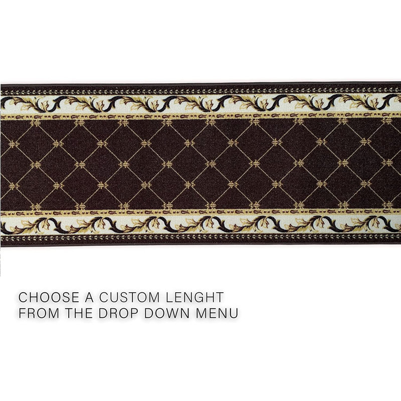 Custom Size Runner Rug Choose Your Length French Trellis Design Brown Color, Runner 2'2'' x 24'