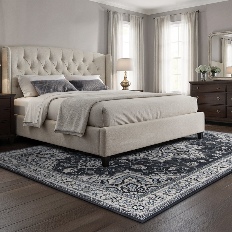 Tapis à motif floral gris anthracite Ames, Rectangle 9 pi 2 po x 12 pi 5 po