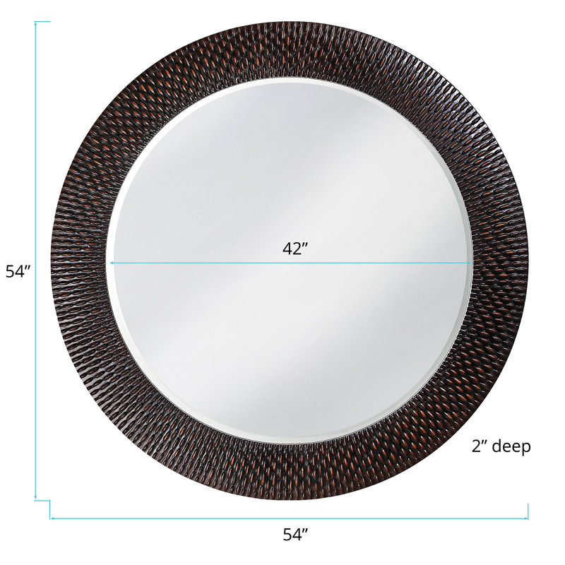 Bergman Round Beveled Mirror, Brushed Silver Leaf with Black Accents, 54"