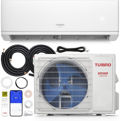 Mini climatiseur à deux blocs sans conduit 12 000 BTU avec thermopompe TURBRO, système d'onduleur inverseur 1 tonne 115V 24 SEER2, Energy Star, contrôle WiFi intelligent, refroidit jusqu'à 750 pieds carrés, avec trousse d'installation, série Laponie