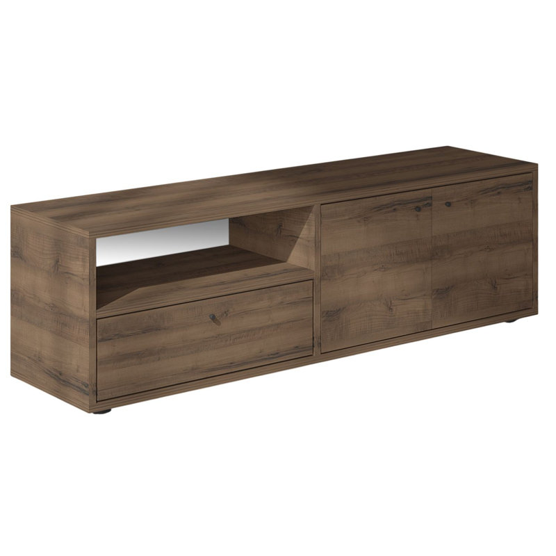 Meuble télé moderne en chêne avec capacité de fixation murale, 53,5 x 16,5 x 13,8 pouces | 100% panneau de particules enduit de mélamine, épaisseur: 0,7 pouce | Conception rustique avec de nombreuses tablettes | Parfait pour le salon et les espaces de divertissement