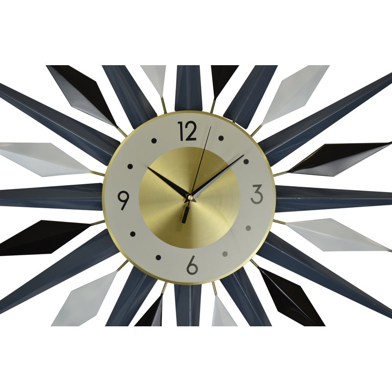 Oversized Sunburst Style Metal Wall Clock with Rods and Spikes