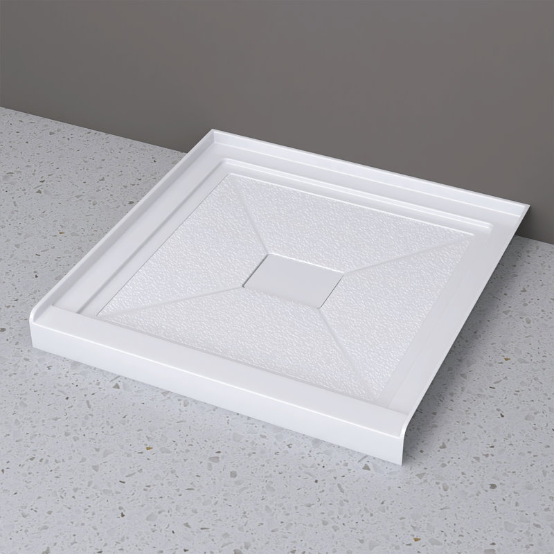 Base de bac de douche à seuil simple blanc l 36 po x P 36 po avec ensemble de bonde et couvercle de bonde inclus, antidérapant