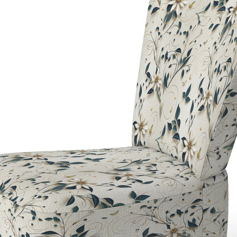 Chaise d'appoint à motif victorien rétro et cadre en velours éclectique rétro, Blanc et blanc sarcelle, lotus zen zen I