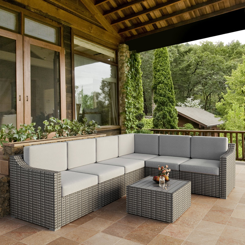 Modular Patio Conversation Set with Cushions, Beige, Gray