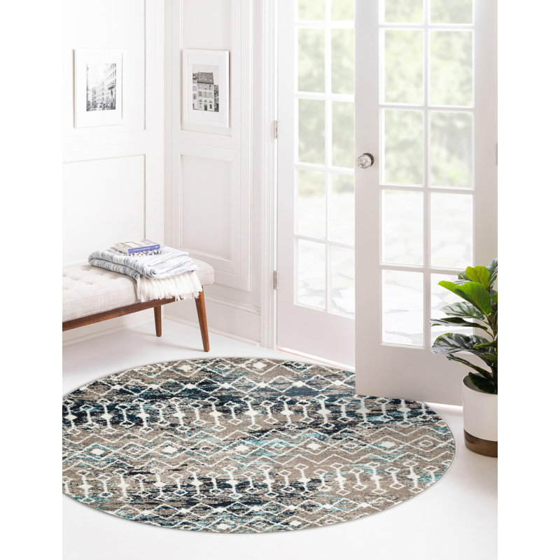 Somerville Geometric Indoor Rug, Round 7'10", Gray/Blue