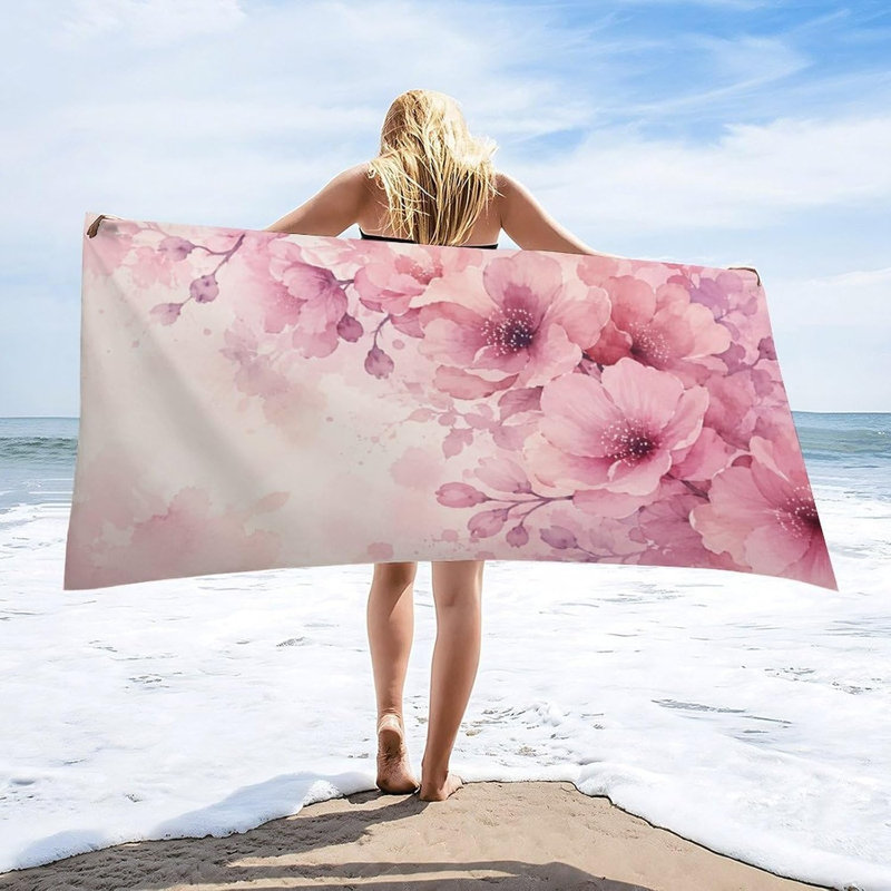 Serviette de plage surdimensionnée à motif floral aquarelle rose pâle, serviette de bain douce et absorbante pour la plage, la piscine, la salle de bain, les voyages, la salle de sport et le camping, 152 x 203 cm