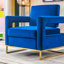 Chaise moderne en velours avec base en acier inoxydable doré bleu, offrant une assise luxueuse et une base solide, poids de 64 lb, chic pour la chambre à coucher