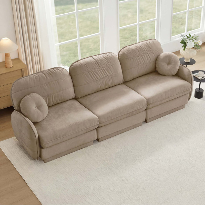 Canapé en chenille avec siège profond et conception modulaire, 105.1" W, Light Coffee Chenille