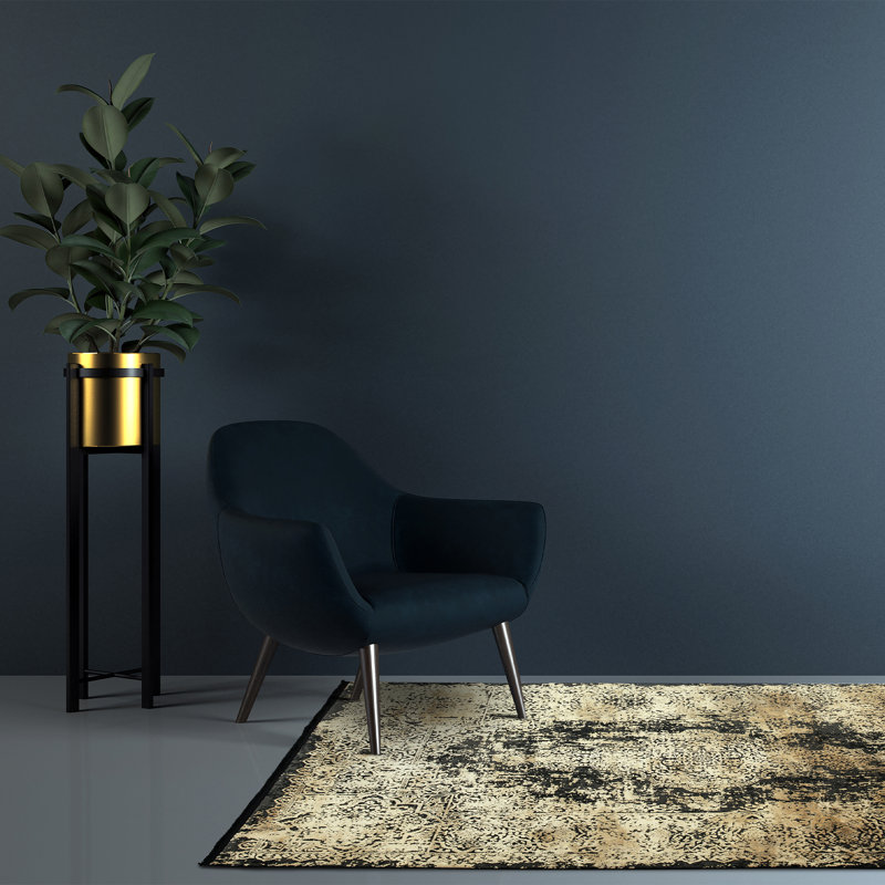 Ahadzi Shinny Medallion Black/Gold Rug, Rectangle 120 x 170cm