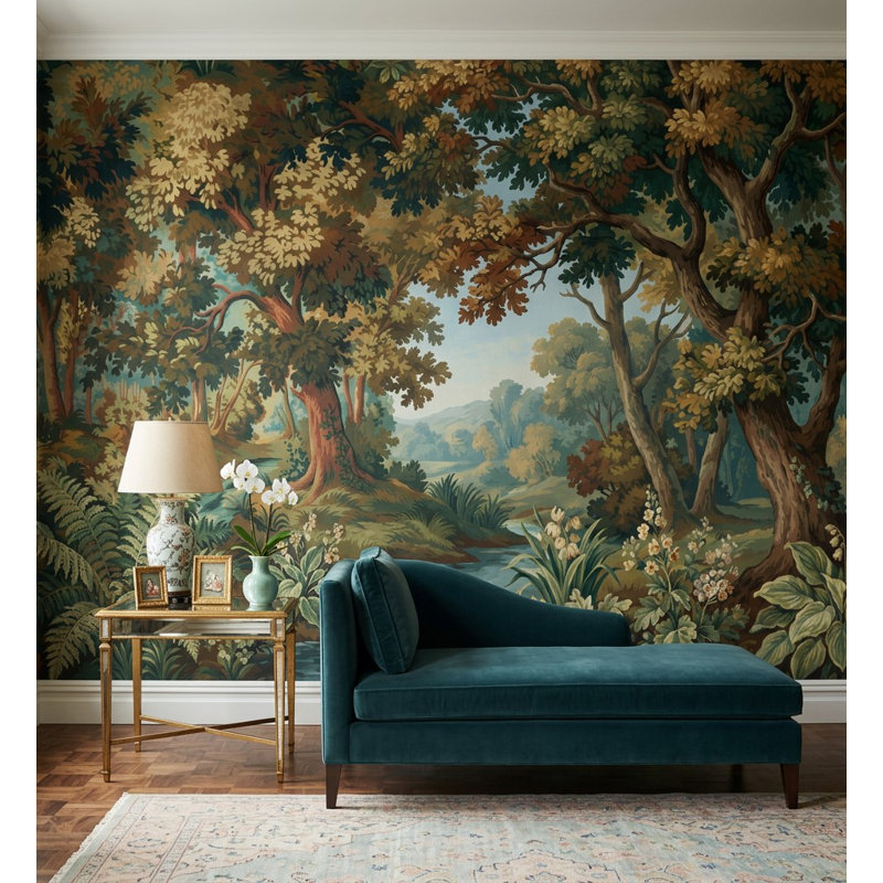 Papier peint paysage de forêt Woodland, 100 po x 96 po, Peler et coller