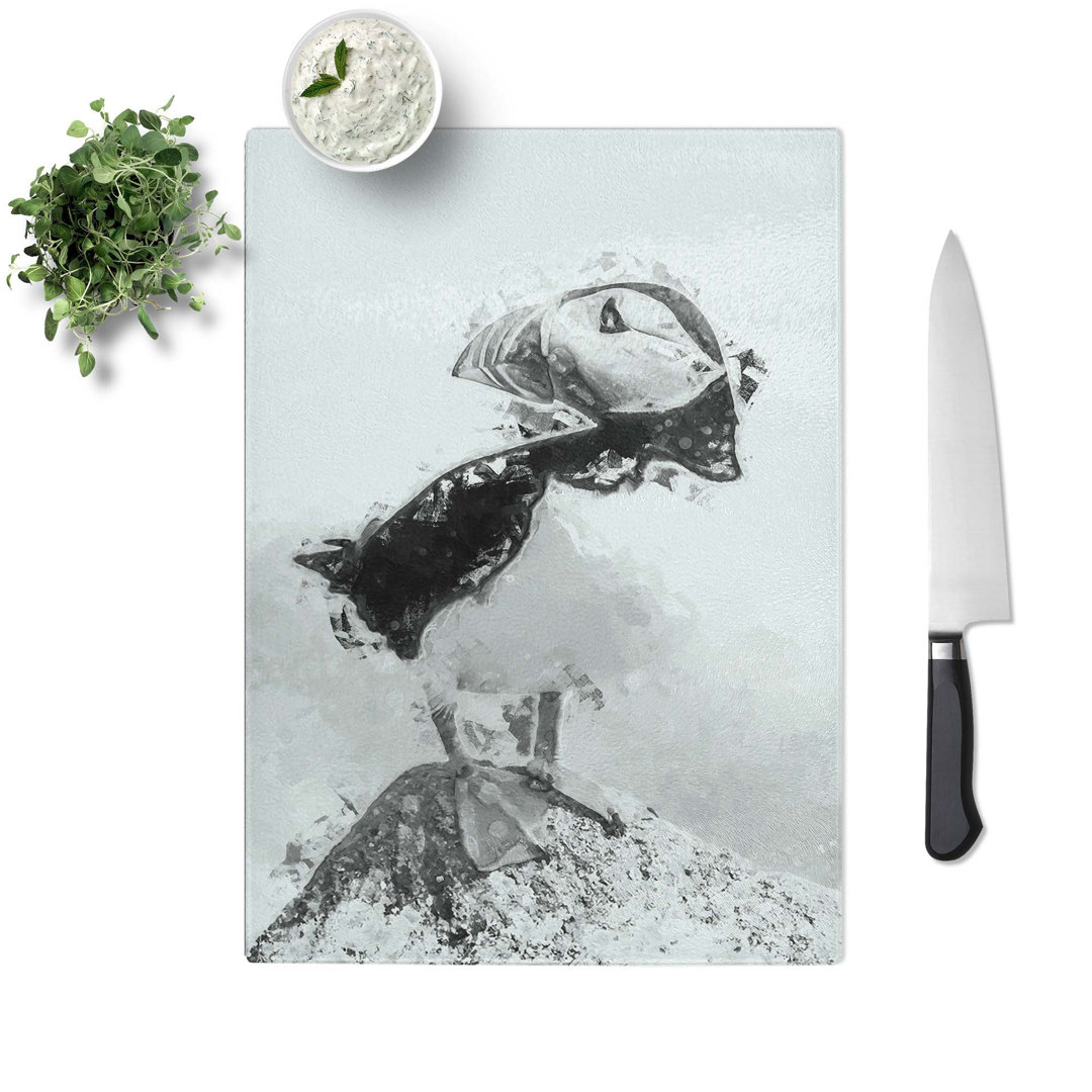 Tempered Glass The Atlantic Puffin Bird in Abstract Chopping Board