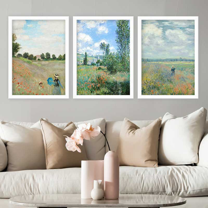 Ensemble de 3 peintures élégantes encadrées décoratives, 13,8 x 17,7 pouces chacune | 100% bois avec cadre 100% polystyrène (épaisseur: 0,8 pouce) | Impression numérique UV, parfaite pour le salon et la décoration intérieure