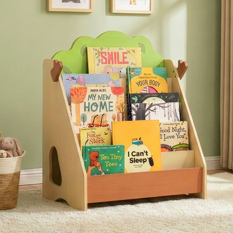 Bibliothèque pour enfants en bois de pin massif, organisateur de livres pour tout-petits à 5 niveaux, bibliothèque pour enfants en forme d'arbre