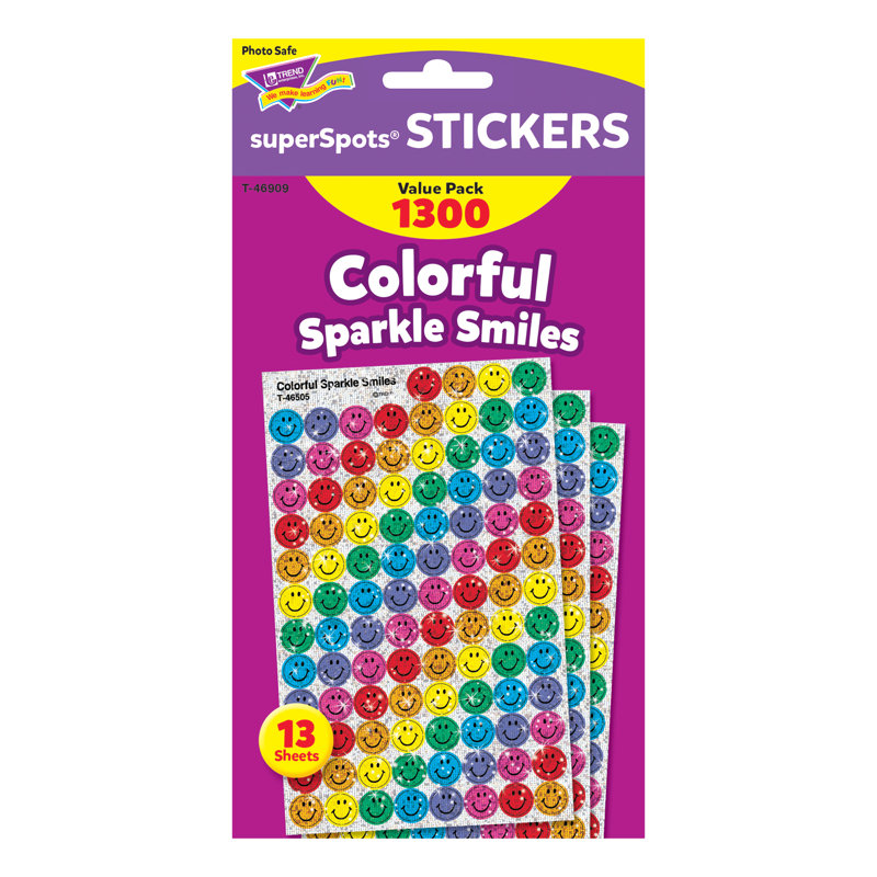 Trend Colourful Sparkle Smiles Superspots® Value Pack, 1300 Per Pack, 3 Packs