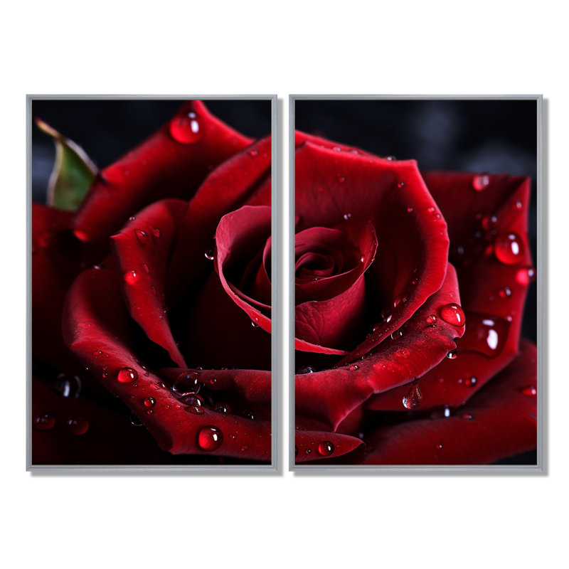Rose rouge avec gouttes de pluie I - grandes impressions sur toile florales, Toile tendue, Ne s’applique pas