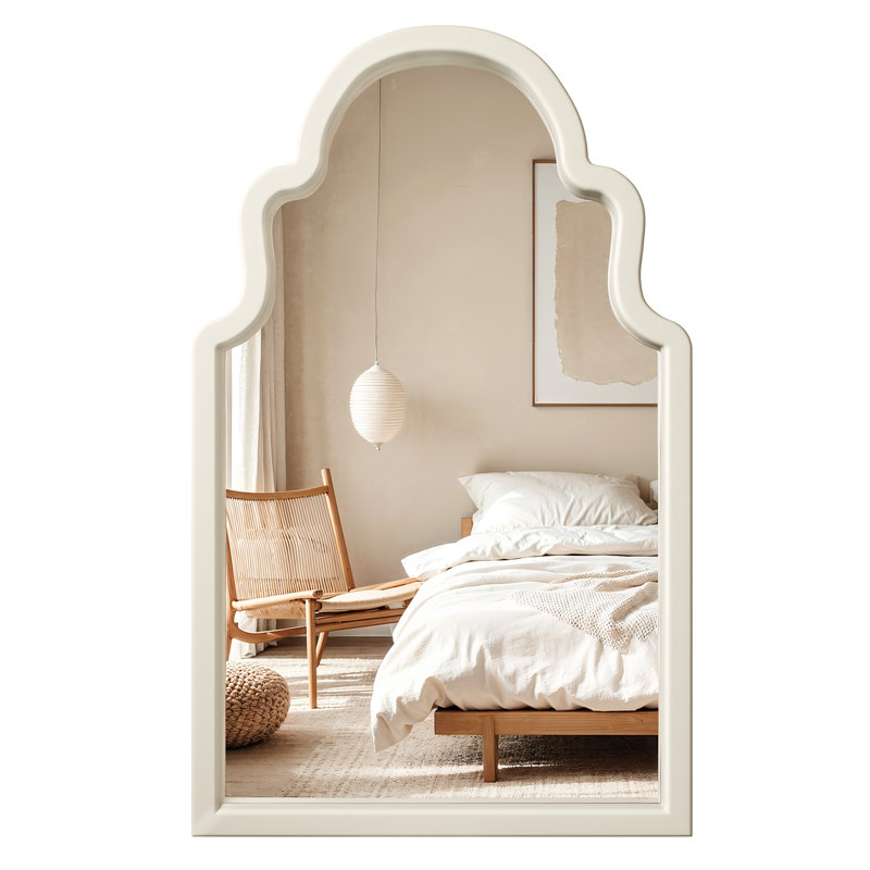 Miroir mural arqué en bois massif 40 po x 24 po, Blanc