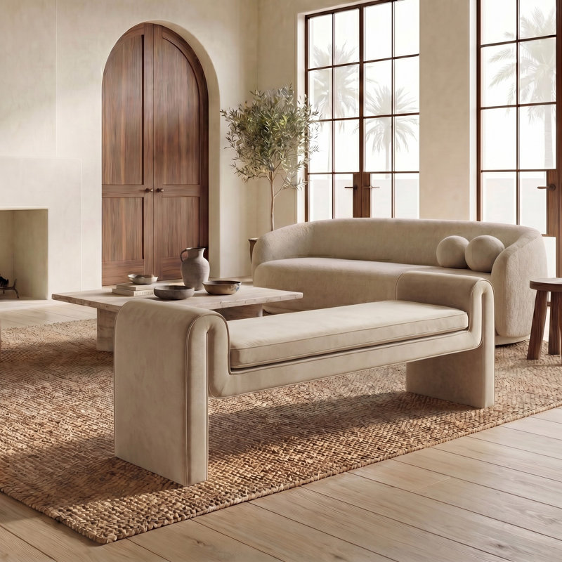 Deshai Velvet Bench, Light Brown