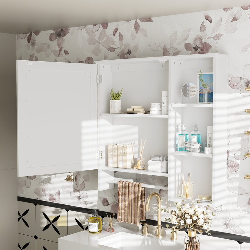 Armoire de toilette murale avec tablettes réglables, Blanc