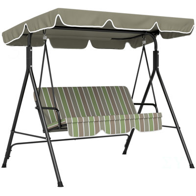 Outsunny 3-Seat Outdoor Patio Swing Chair With Removable Cushion, Steel Frame Stand And Adjustable Tilt Canopy For Patio, Garden, Poolside, Balcony, Backyard