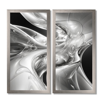 «Gray Black Abstract Steel Serenade», impression murale abstraite, ensemble d'art mural encadré abstrait gris