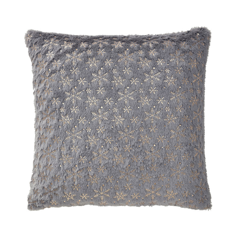 VCNY Home 18" x 18" Grey Faux Fur Harwinton Snowflake Decorative Pillow