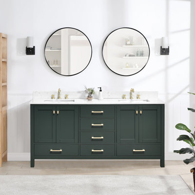 72 In. Double Sink Freestanding Bathroom Vanity With Engineered Top