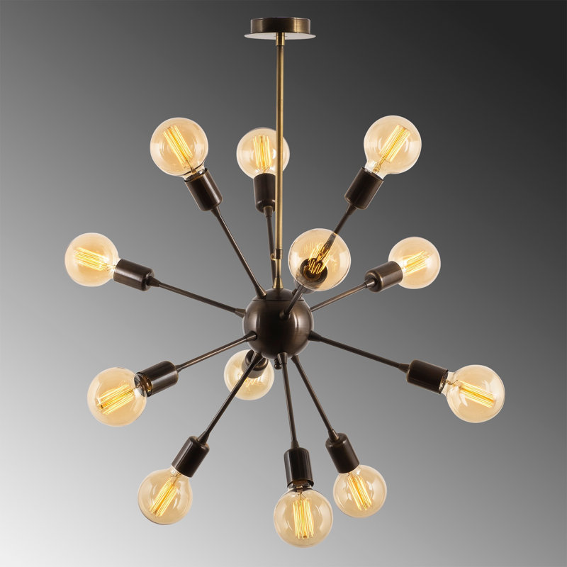 Luminaire suspendu unique à 12 lumières Kiah, Noir / cuivre