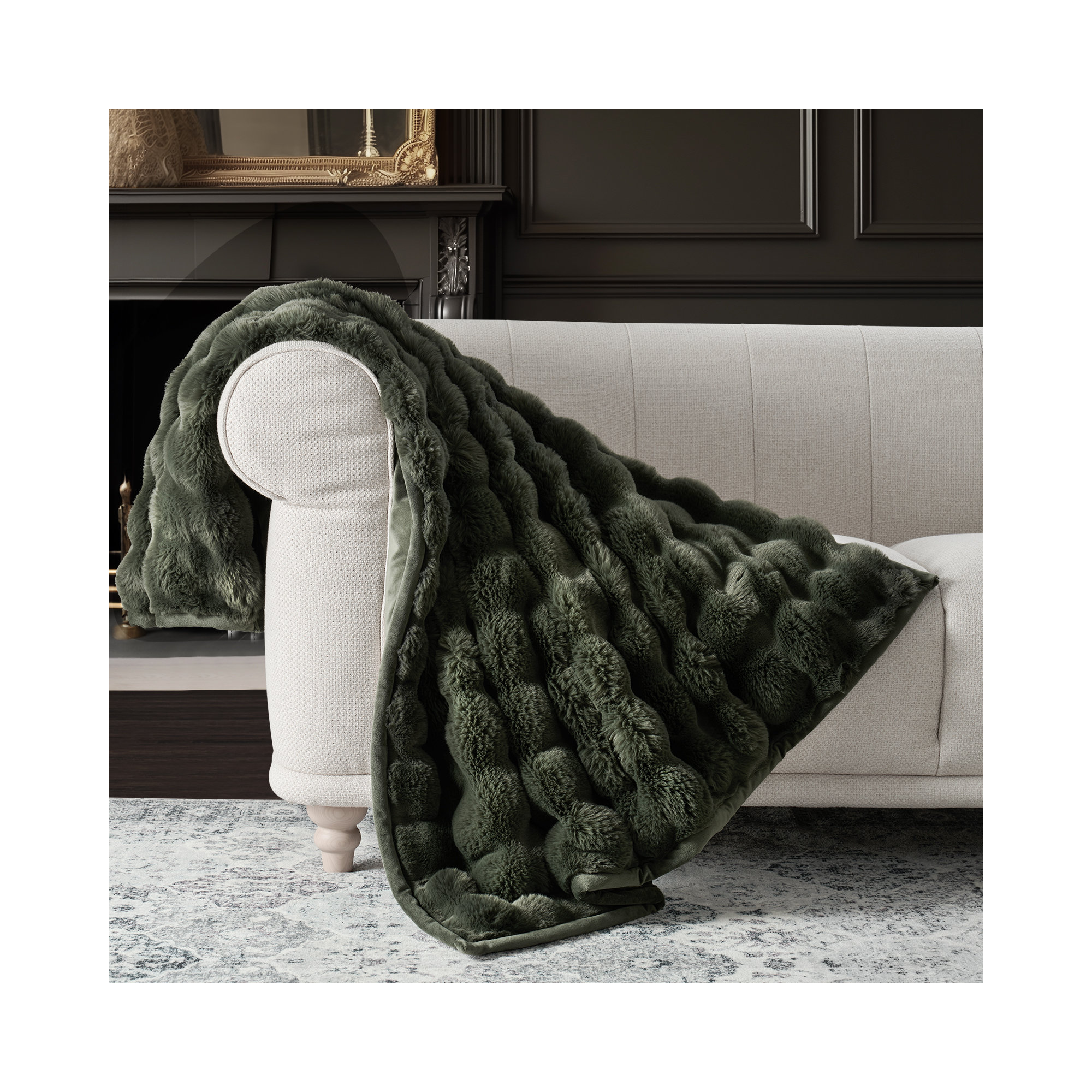Ridgeline Faux Fur Throw Blanket, Loden Green, 60" L x 50" W
